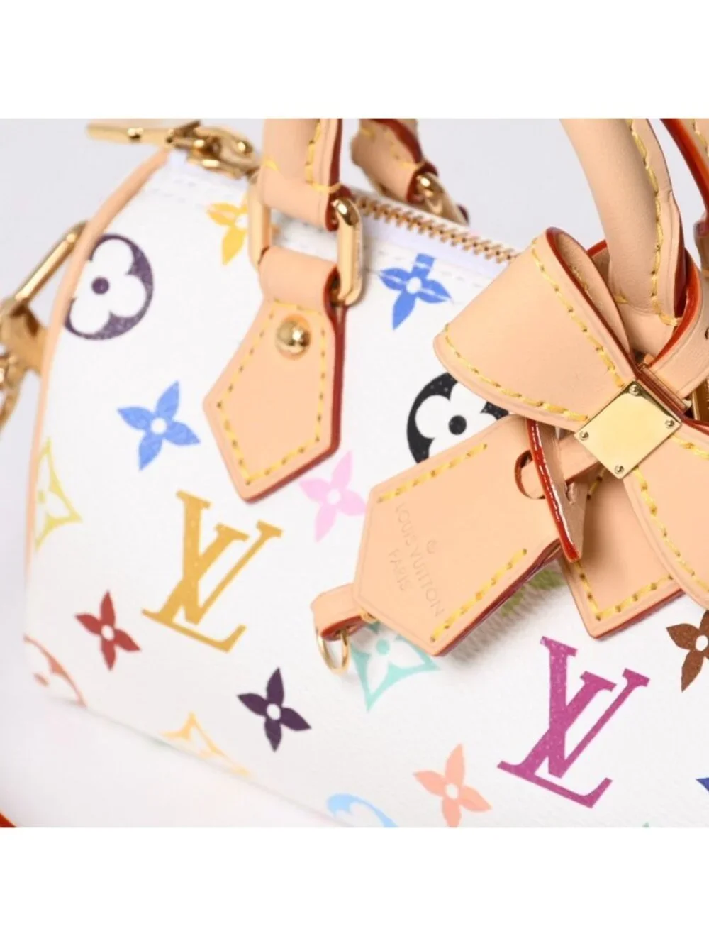 Louis Vuitton Nano Speedy Handbag Monogram Multicolor White Takashi Murakami